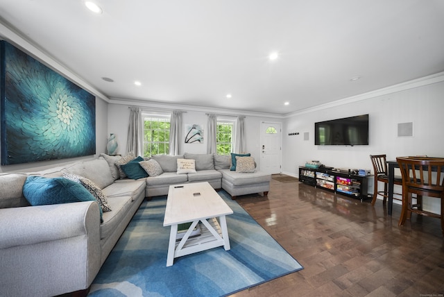 108 Hamburg Rd, Lyme, CT 06371 - living room with ornamental molding and recessed lighting