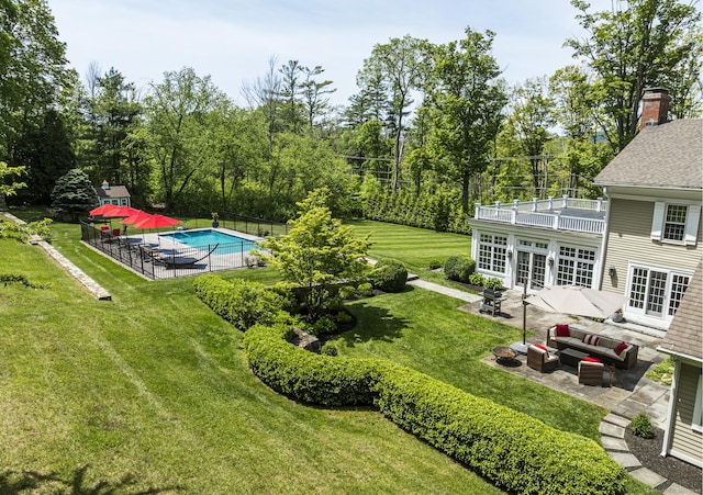 354 Rte 7 N, Canaan, CT 06031 - view of grassy yard with french doors, an outdoor living space, and a patio