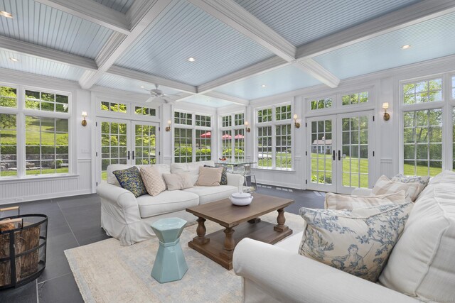 354 Rte 7 N, Canaan, CT 06031 - sunroom featuring french doors, coffered ceiling, and beam ceiling