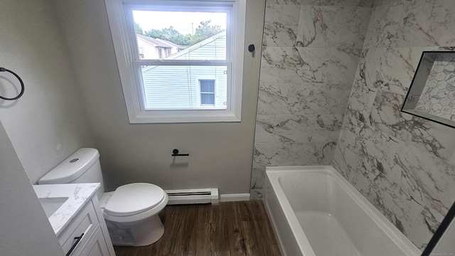 3 Norwood Ave, New London, CT 06320 - full bathroom with baseboard heating, vanity, toilet, wood finished floors, and baseboards