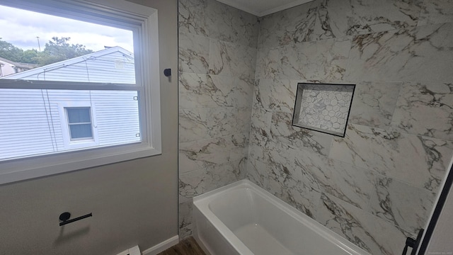 3 Norwood Ave, New London, CT 06320 - full bath with baseboards, plenty of natural light, and shower / bathtub combination