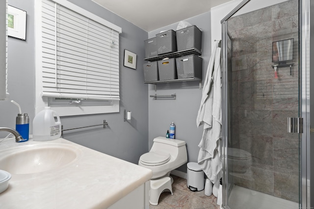 75 Skyview Dr, Trumbull, CT 06611 - bathroom featuring vanity, toilet, and a stall shower