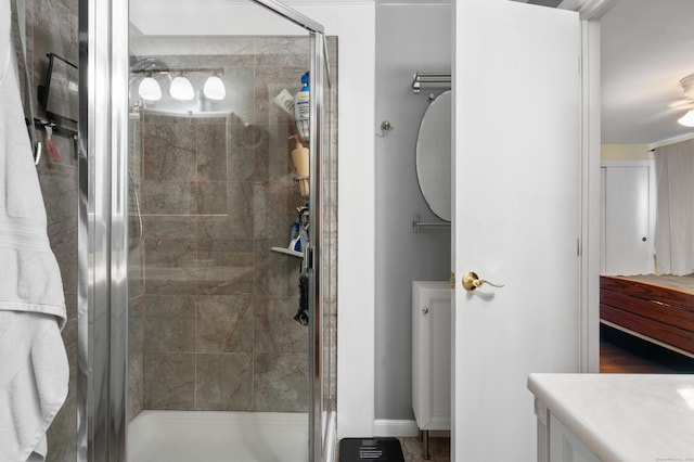 75 Skyview Dr, Trumbull, CT 06611 - bathroom featuring a shower stall and baseboards