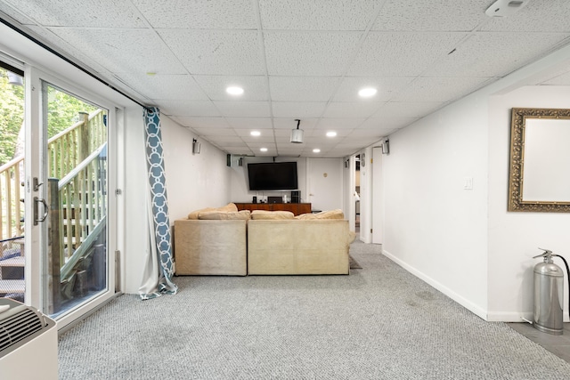 75 Skyview Dr, Trumbull, CT 06611 - carpeted living room featuring recessed lighting, a paneled ceiling, and baseboards