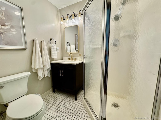 687 Sprout Brook Rd, Putnam Valley, NY 10579 - full bath featuring vanity, a stall shower, toilet, baseboards, and tile patterned floors