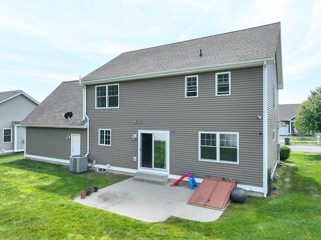 5 Old Village Cir, Windsor, CT 06095 - rear view of house featuring a patio area, a yard, central AC, and roof with shingles