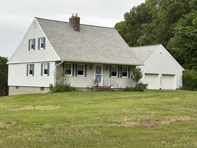 78 Knollwood Rd, Bethany, CT 06524 - cape cod house with a chimney, a shingled roof, a front lawn, and a garage
