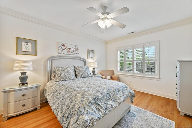 43 Harold St Unit B, Greenwich, CT 06807 - bedroom featuring ornamental molding, light wood-style flooring, baseboards, and ceiling fan