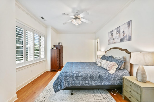 43 Harold St Unit B, Greenwich, CT 06807 - bedroom with light wood finished floors, ornamental molding, baseboards, and a ceiling fan