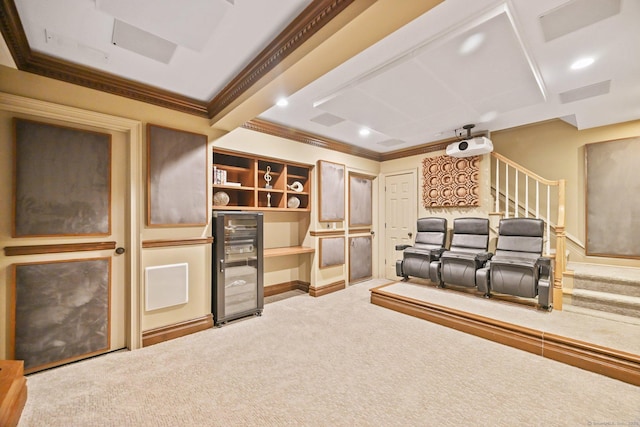 43 Harold St Unit B, Greenwich, CT 06807 - carpeted cinema featuring wine cooler, crown molding, and recessed lighting