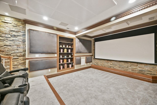 43 Harold St Unit B, Greenwich, CT 06807 - carpeted home theater room featuring crown molding and recessed lighting