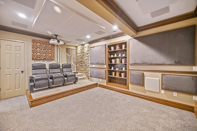 43 Harold St Unit B, Greenwich, CT 06807 - carpeted home theater featuring crown molding and recessed lighting