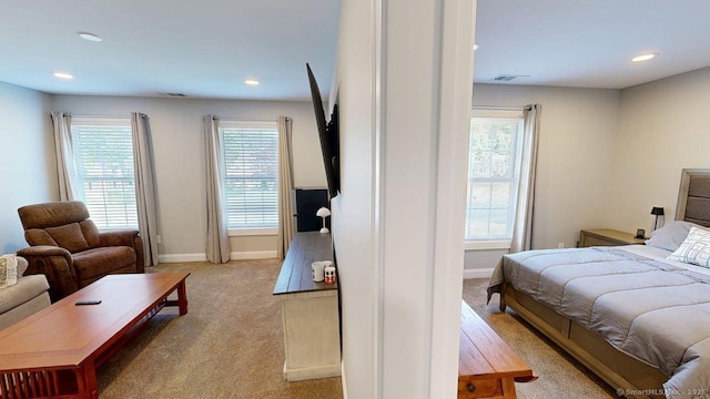435 Maple Ave, Cheshire, CT 06410 - bedroom featuring light carpet, multiple windows, and recessed lighting