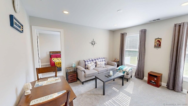 435 Maple Ave, Cheshire, CT 06410 - living room featuring recessed lighting and light colored carpet