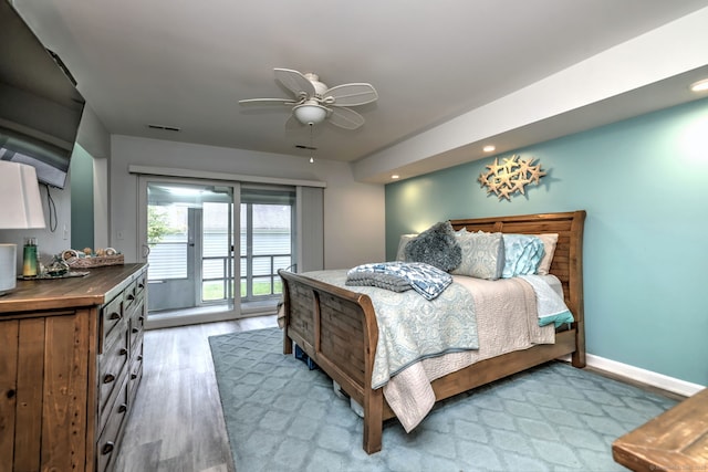 267 Melba St Apt D2, Milford, CT 06460 - bedroom with access to exterior, light wood-style floors, a ceiling fan, and recessed lighting