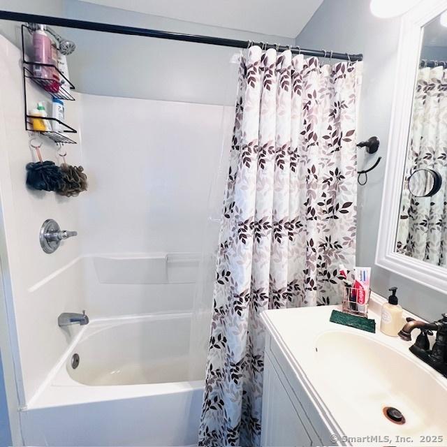 22 Webb St, Hamden, CT 06517 - full bath featuring vanity and shower / tub combo with curtain