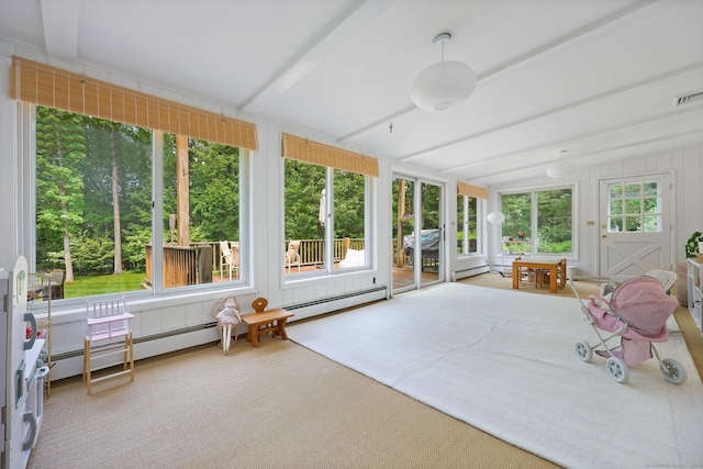 58 Lantern Ridge Rd, New Canaan, CT 06840 - sunroom with baseboard heating and beamed ceiling