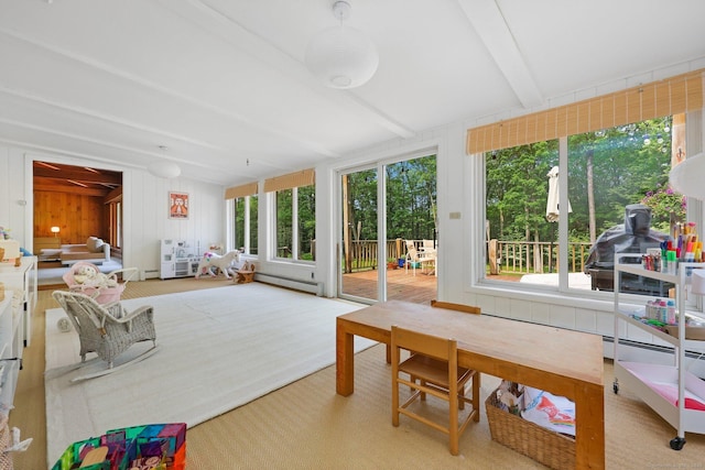 58 Lantern Ridge Rd, New Canaan, CT 06840 - sunroom / solarium featuring a baseboard radiator, beam ceiling, and a baseboard heating unit