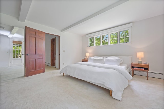 58 Lantern Ridge Rd, New Canaan, CT 06840 - bedroom with beam ceiling, light carpet, and a baseboard heating unit
