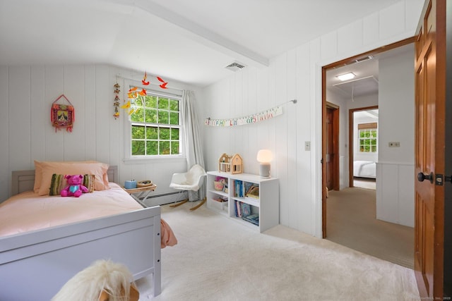58 Lantern Ridge Rd, New Canaan, CT 06840 - bedroom featuring attic access, carpet flooring, multiple windows, and a baseboard heating unit