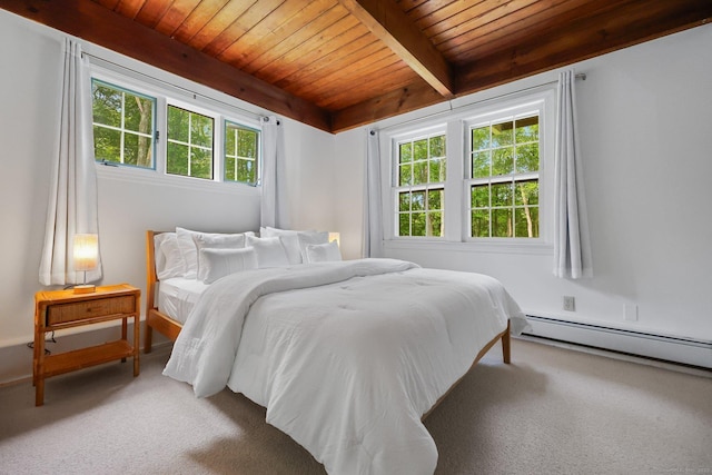 58 Lantern Ridge Rd, New Canaan, CT 06840 - bedroom with wooden ceiling with exposed beams, carpet, multiple windows, and baseboard heating