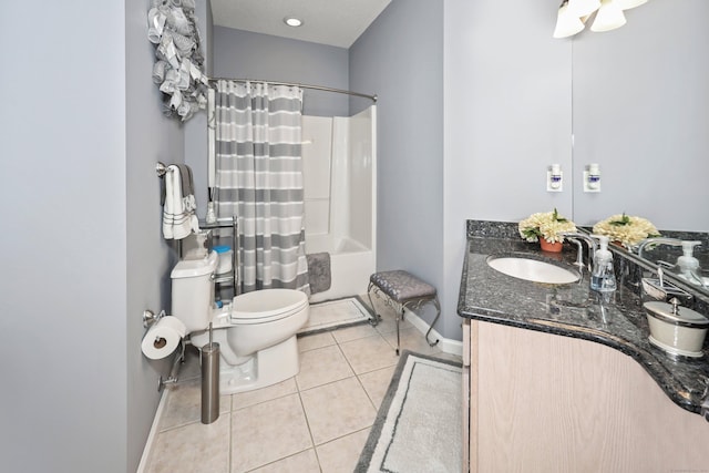 136 Thistle Pond Dr Unit 136, Bloomfield, CT 06002 - bathroom featuring toilet, baseboards, tile patterned flooring, vanity, and shower / tub combo with curtain