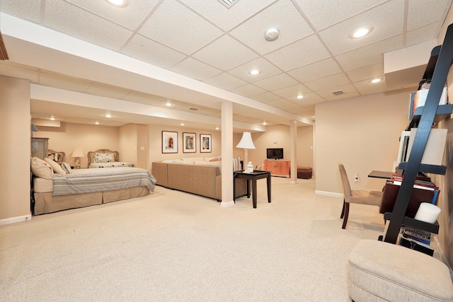 136 Thistle Pond Dr Unit 136, Bloomfield, CT 06002 - living room featuring light colored carpet, baseboards, recessed lighting, and a paneled ceiling