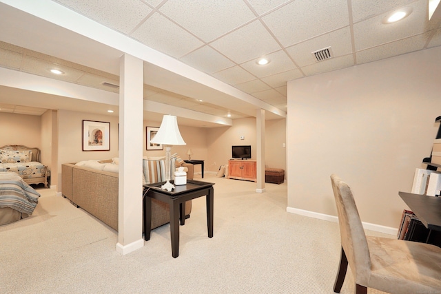 136 Thistle Pond Dr Unit 136, Bloomfield, CT 06002 - living room with light colored carpet, baseboards, a paneled ceiling, and recessed lighting