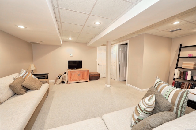 136 Thistle Pond Dr Unit 136, Bloomfield, CT 06002 - living area with baseboards, a drop ceiling, recessed lighting, and carpet