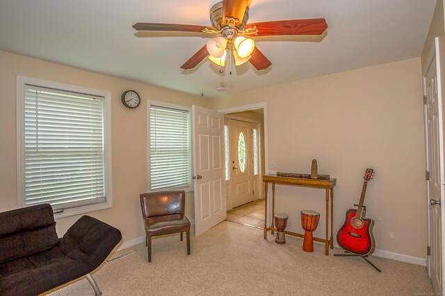 407 Monson Rd, Wilbraham, MA 01095 - carpeted entryway featuring ceiling fan and baseboards