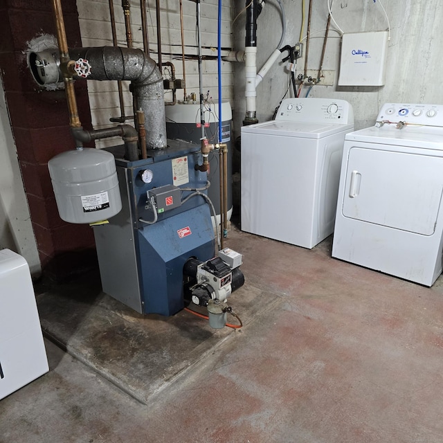 240 Mountain Spring Rd, Tolland, CT 06084 - laundry area featuring independent washer and dryer, a heating unit, and water heater