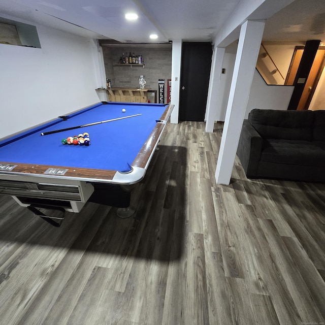 240 Mountain Spring Rd, Tolland, CT 06084 - game room featuring bar area, wood finished floors, billiards table, and recessed lighting
