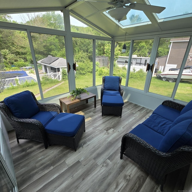 240 Mountain Spring Rd, Tolland, CT 06084 - sunroom featuring ceiling fan, a skylight, plenty of natural light, and vaulted ceiling