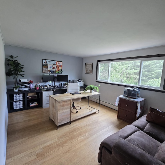 240 Mountain Spring Rd, Tolland, CT 06084 - home office with a baseboard radiator and light wood-type flooring