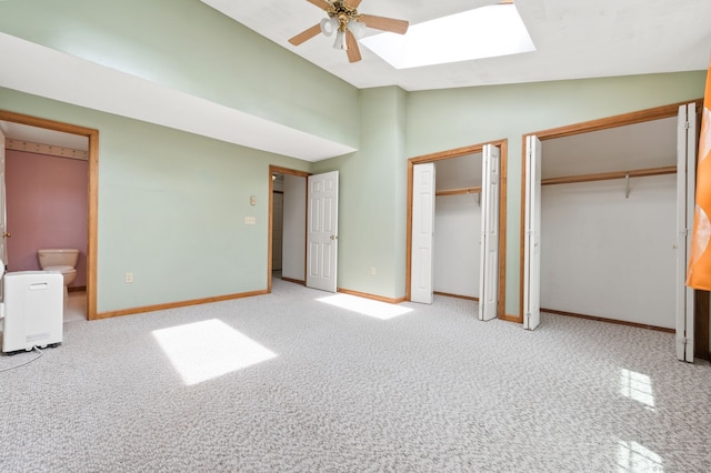 147 Julia Ter Unit 147, Middletown, CT 06457 - unfurnished bedroom with multiple closets, a skylight, lofted ceiling, carpet, and baseboards