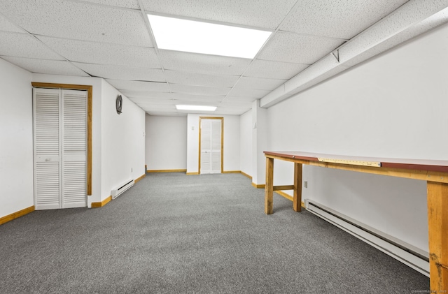 147 Julia Ter Unit 147, Middletown, CT 06457 - finished basement featuring a baseboard radiator, carpet flooring, a drop ceiling, and baseboards