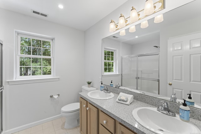 8 Stone Gate Dr, Newtown, CT 06482 - full bath featuring healthy amount of natural light, tile patterned flooring, a shower stall, and double vanity