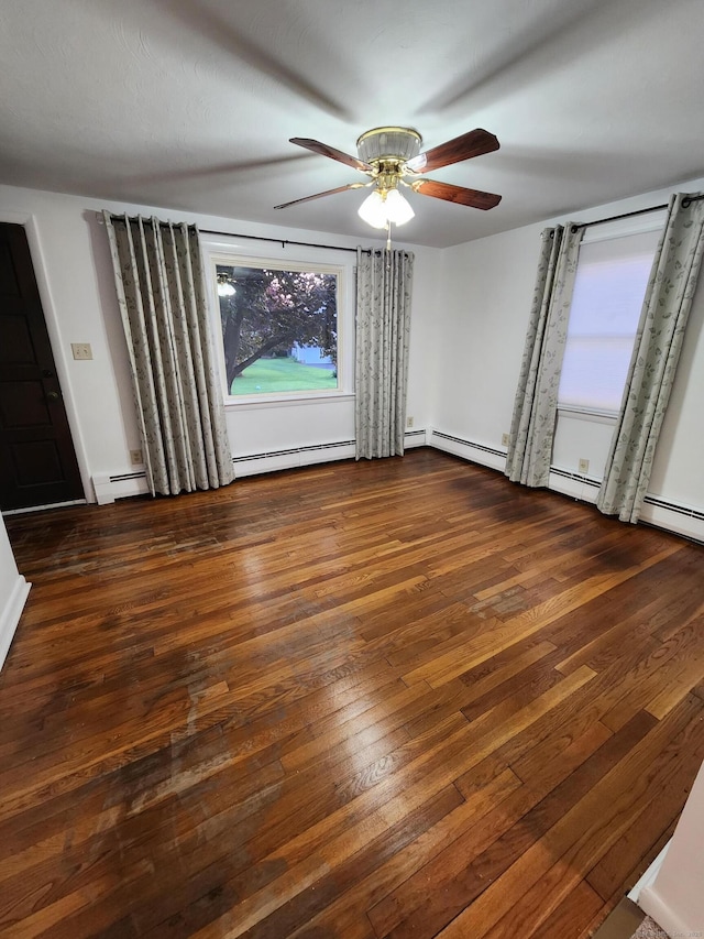 12 Hart Pl, Plainville, CT 06062 - empty room featuring a baseboard heating unit, wood-type flooring, and a ceiling fan