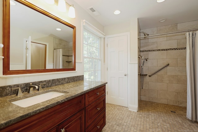 108 Northwood Dr, Easton, CT 06612 - full bath featuring vanity, a tile shower, recessed lighting, and tile patterned flooring