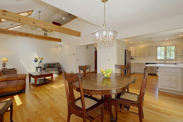 108 Northwood Dr, Easton, CT 06612 - dining area with light wood-type flooring, recessed lighting, a chandelier, and vaulted ceiling