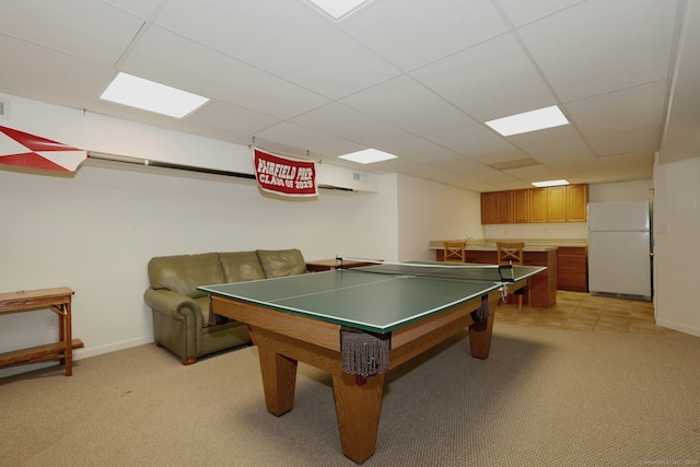 108 Northwood Dr, Easton, CT 06612 - recreation room featuring light colored carpet, a paneled ceiling, and baseboards