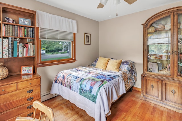 131 Ridgeview Ave, Trumbull, CT 06611 - bedroom with hardwood / wood-style floors, baseboard heating, and ceiling fan