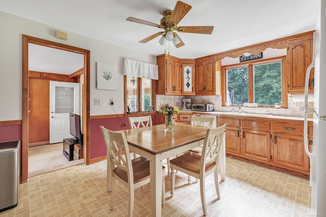131 Ridgeview Ave, Trumbull, CT 06611 - dining room featuring brick patterned floors and a ceiling fan