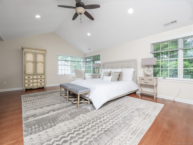 10 Wilton Hls Unit 10, Wilton, CT 06897 - bedroom with wood finished floors, lofted ceiling, baseboards, a ceiling fan, and recessed lighting