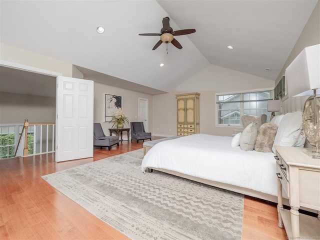 10 Wilton Hls Unit 10, Wilton, CT 06897 - bedroom featuring vaulted ceiling, light wood-style floors, a ceiling fan, and recessed lighting