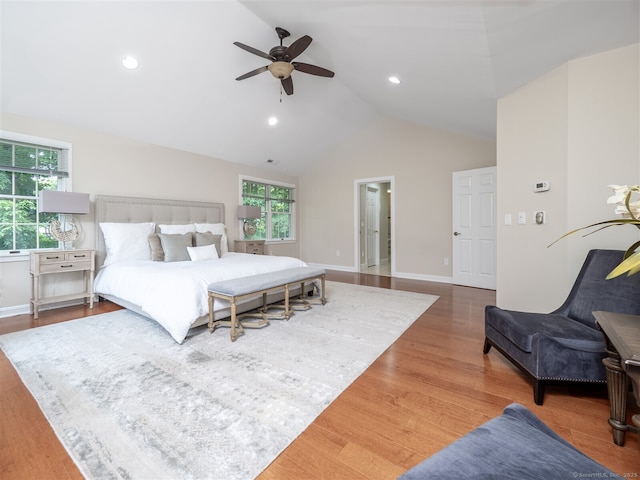 10 Wilton Hls Unit 10, Wilton, CT 06897 - bedroom featuring lofted ceiling, wood finished floors, a ceiling fan, baseboards, and recessed lighting