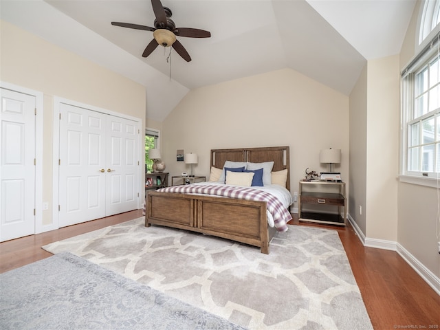 10 Wilton Hls Unit 10, Wilton, CT 06897 - bedroom with wood finished floors, lofted ceiling, ceiling fan, and baseboards