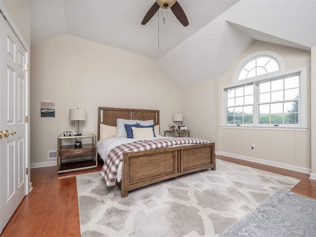 10 Wilton Hls Unit 10, Wilton, CT 06897 - bedroom with vaulted ceiling, wood finished floors, baseboards, and a ceiling fan