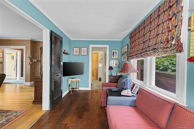 73 Hemlock Rd, New Haven, CT 06515 - living room with hardwood / wood-style flooring and crown molding