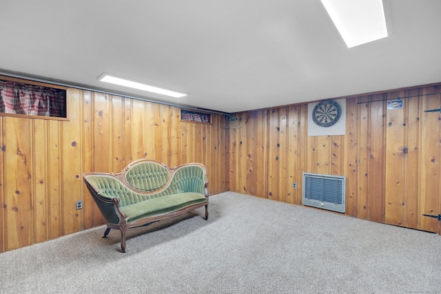 73 Hemlock Rd, New Haven, CT 06515 - sitting room featuring carpet flooring, heating unit, and wood walls